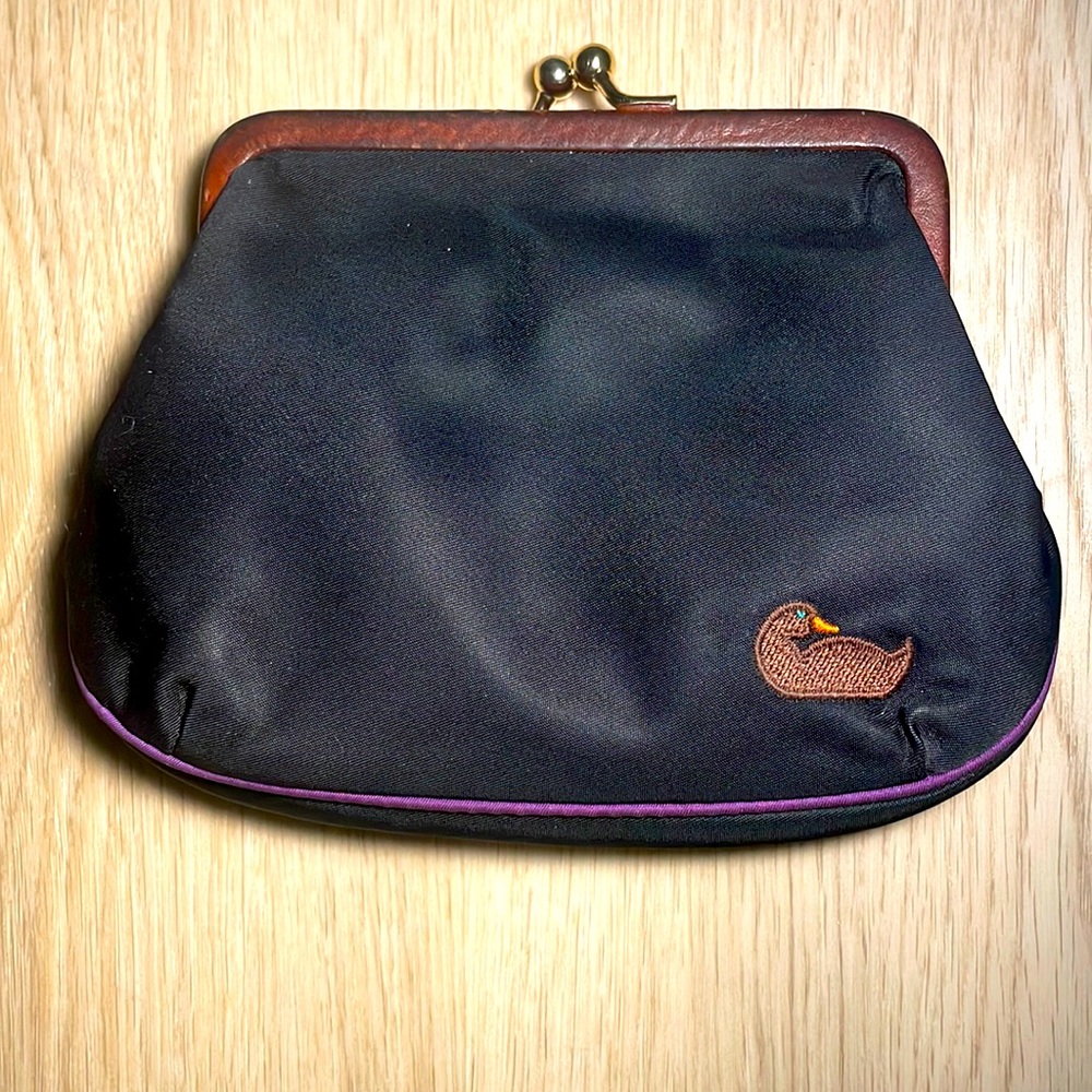 Dooney and Bourke Coin Purse Black Nylon with a Leather Look at the top